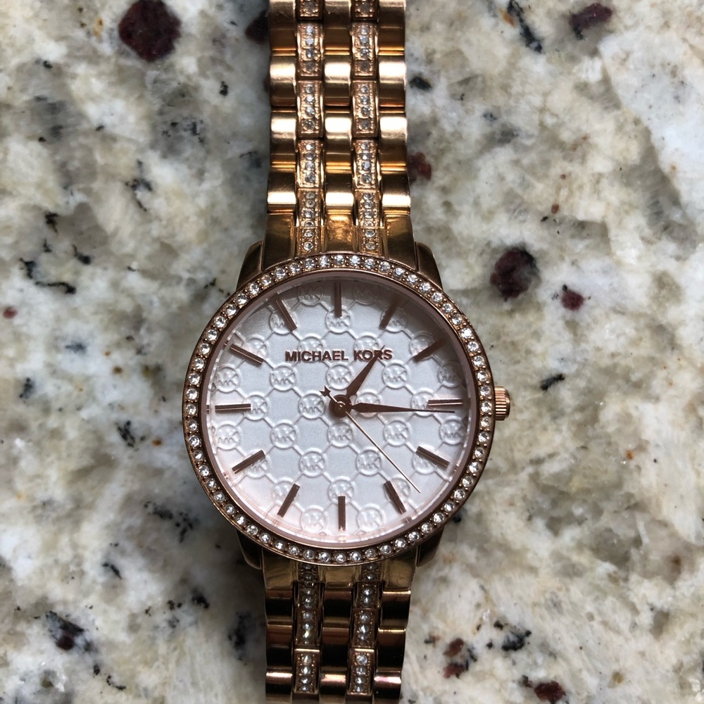 Michael Kors rose gold watch with diamonds